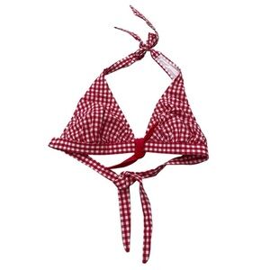 SHOSHANNA SWIMWEAR Red White Gingham Bikini Top Medium Large DD